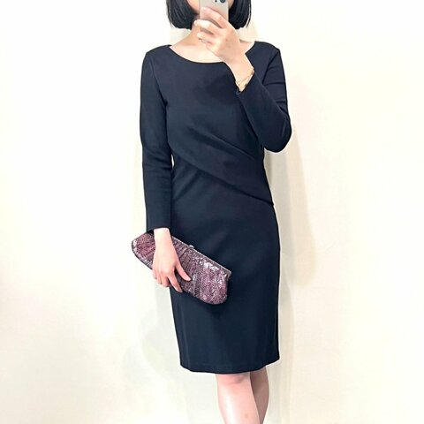 未用 / EMPORIO ARMANI 深藍抓皺洋裝 M