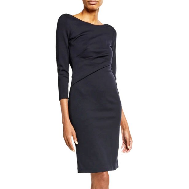 未用 / EMPORIO ARMANI 深藍抓皺洋裝 M-1