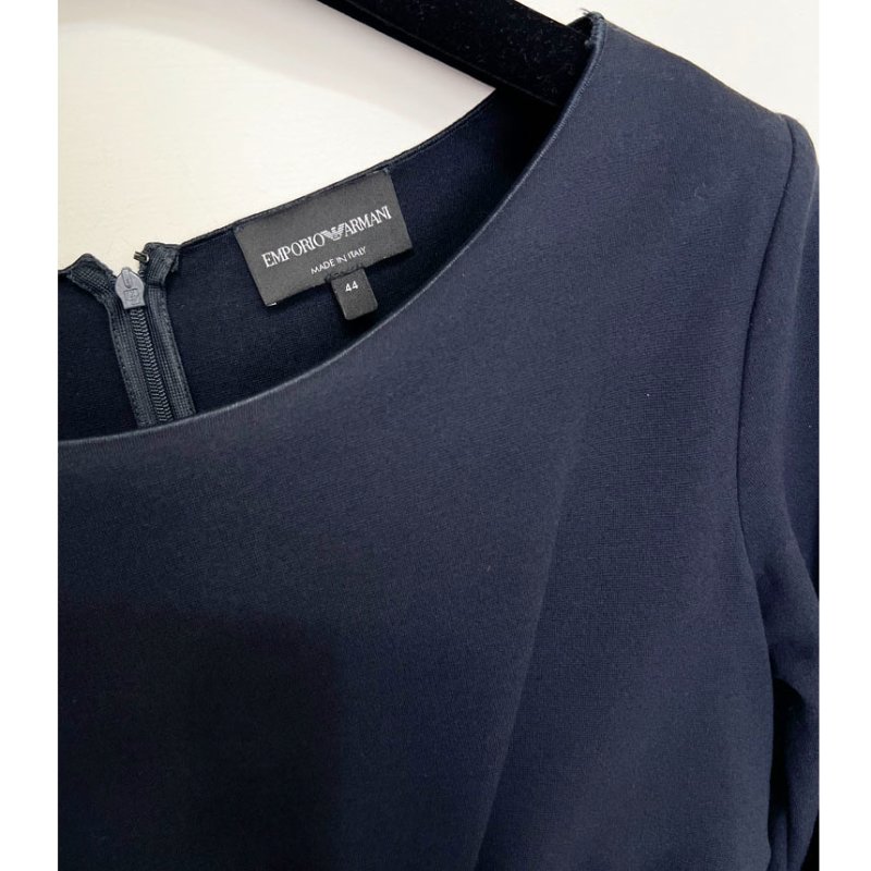 未用 / EMPORIO ARMANI 深藍抓皺洋裝 M-8