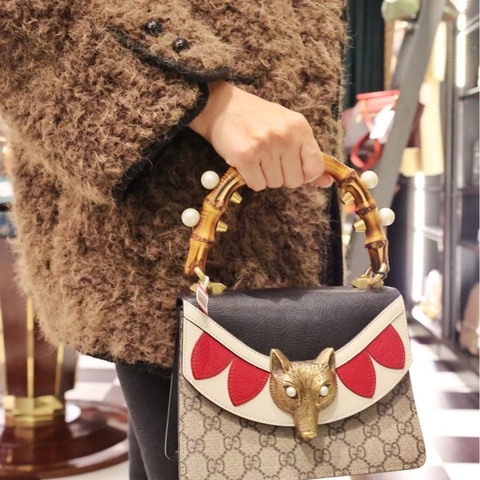 Gucci古驰 竹节狐狸头手提包
