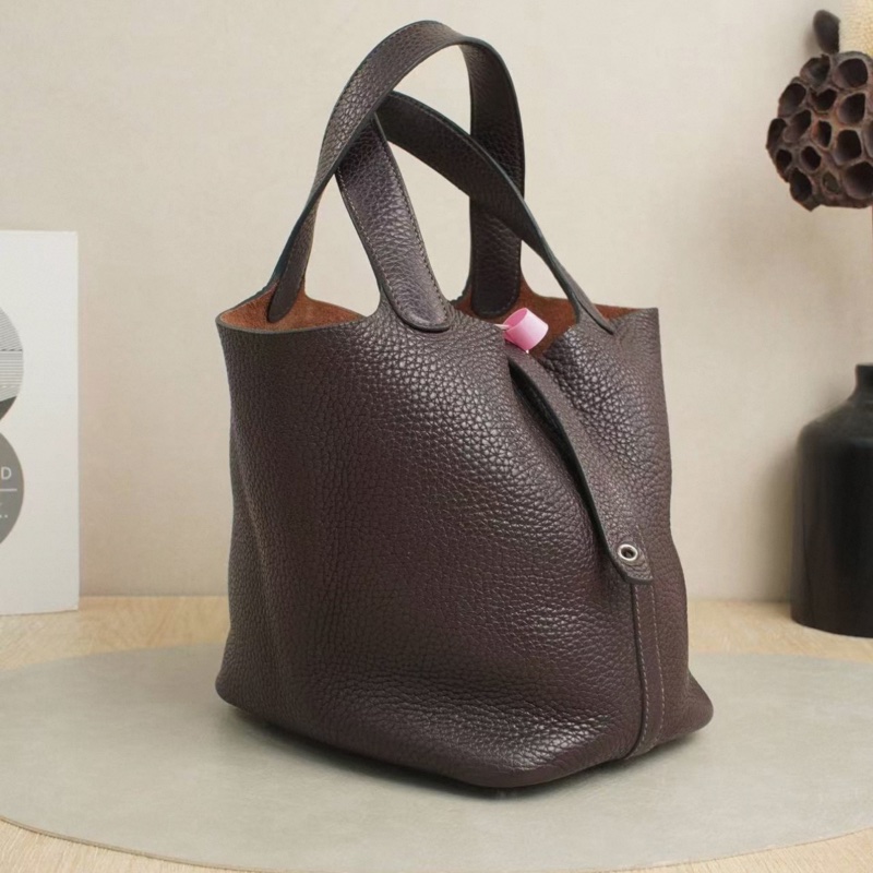 Hermes菜籃子Picotin 18  烏木色 銀扣 Z刻 有鎖鑰匙-0