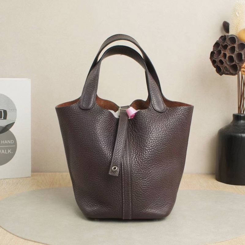 Hermes菜籃子Picotin 18  烏木色 銀扣 Z刻 有鎖鑰匙-3