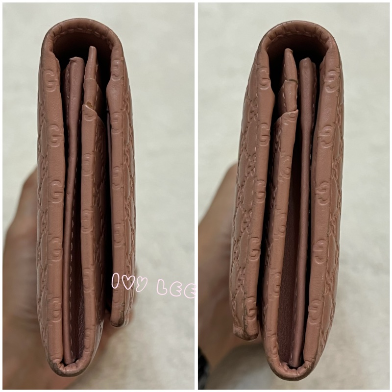 Gucci 449396 經典小雙G LOGO皮革壓紋 長夾 粉 掀蓋扣式 長夾 正品 二手精品-14