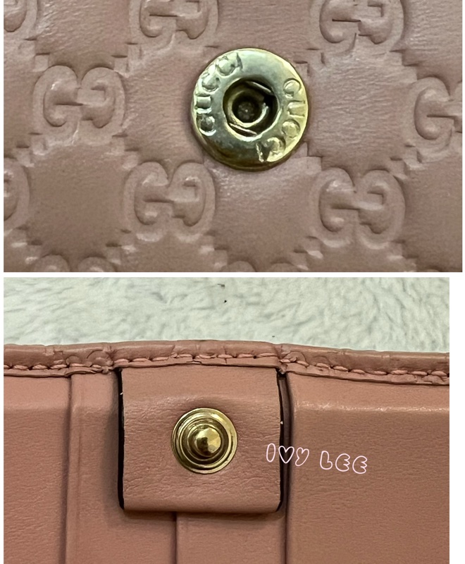 Gucci 449396 經典小雙G LOGO皮革壓紋 長夾 粉 掀蓋扣式 長夾 正品 二手精品-17