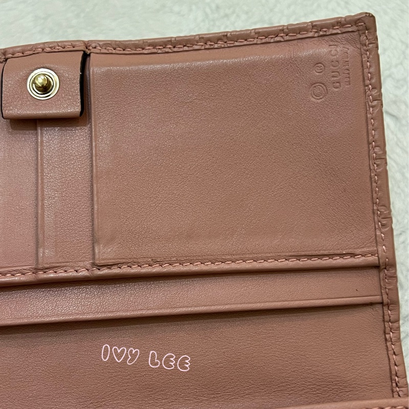 Gucci 449396 經典小雙G LOGO皮革壓紋 長夾 粉 掀蓋扣式 長夾 正品 二手精品-21