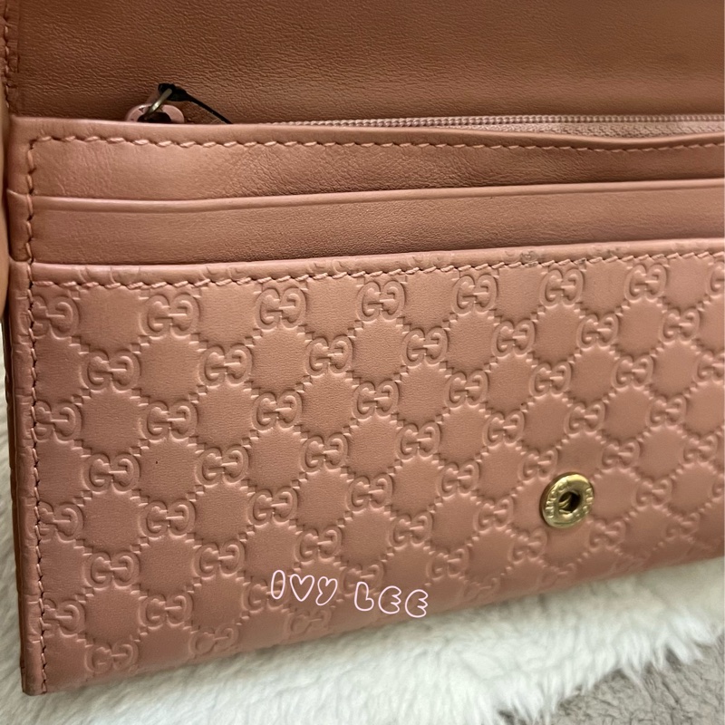 Gucci 449396 經典小雙G LOGO皮革壓紋 長夾 粉 掀蓋扣式 長夾 正品 二手精品-22