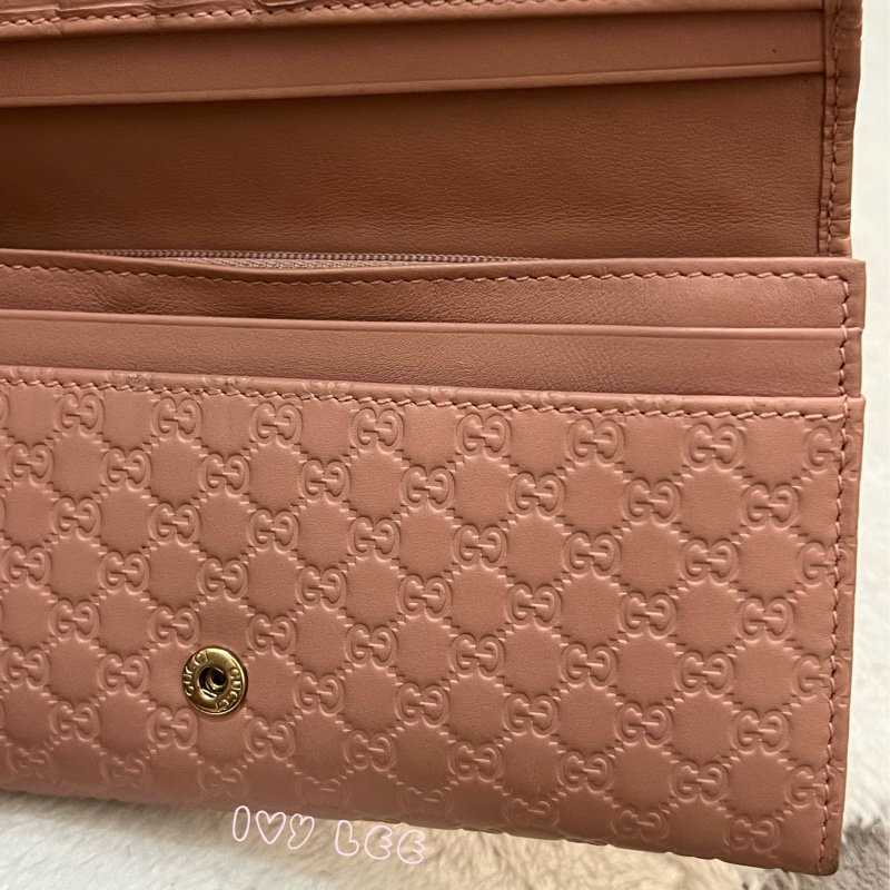 Gucci 449396 經典小雙G LOGO皮革壓紋 長夾 粉 掀蓋扣式 長夾 正品 二手精品-23