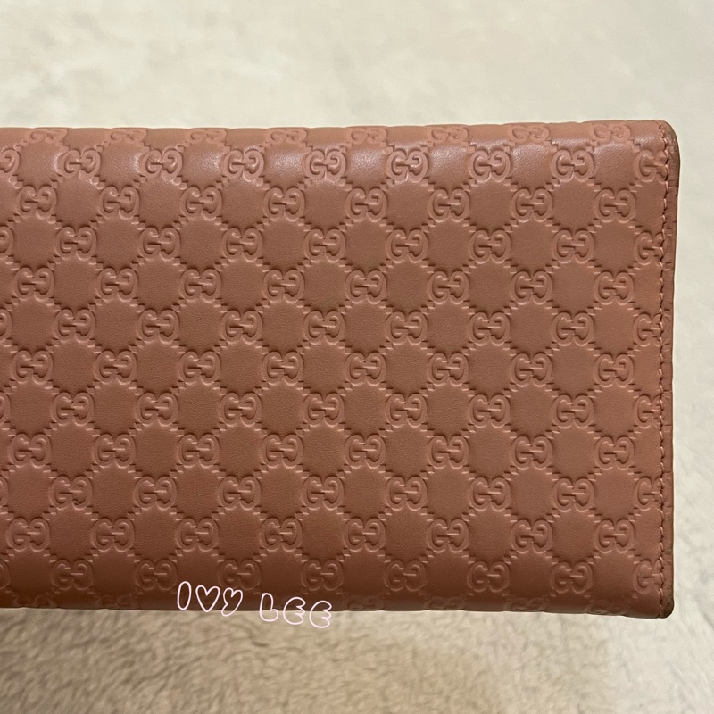 Gucci 449396 經典小雙G LOGO皮革壓紋 長夾 粉 掀蓋扣式 長夾 正品 二手精品-25