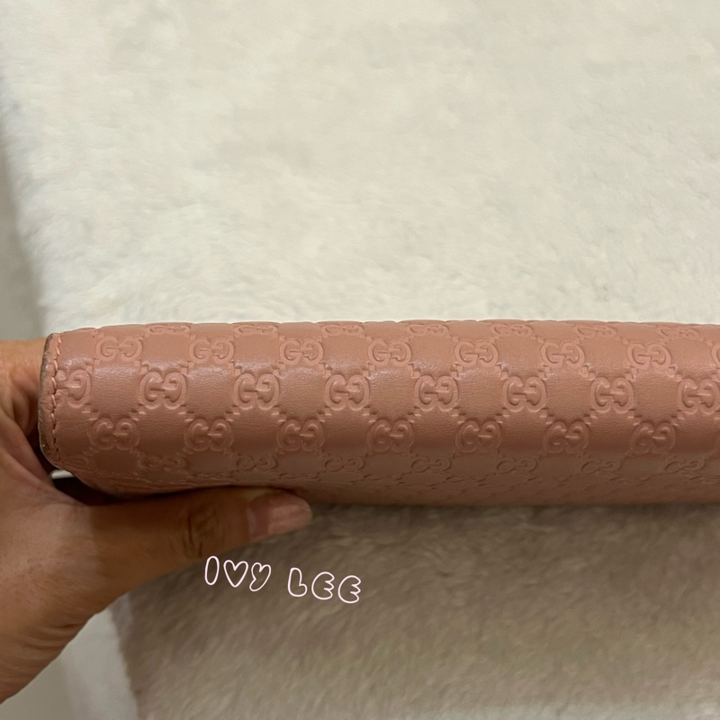 Gucci 449396 經典小雙G LOGO皮革壓紋 長夾 粉 掀蓋扣式 長夾 正品 二手精品-26