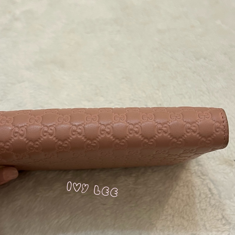 Gucci 449396 經典小雙G LOGO皮革壓紋 長夾 粉 掀蓋扣式 長夾 正品 二手精品-27