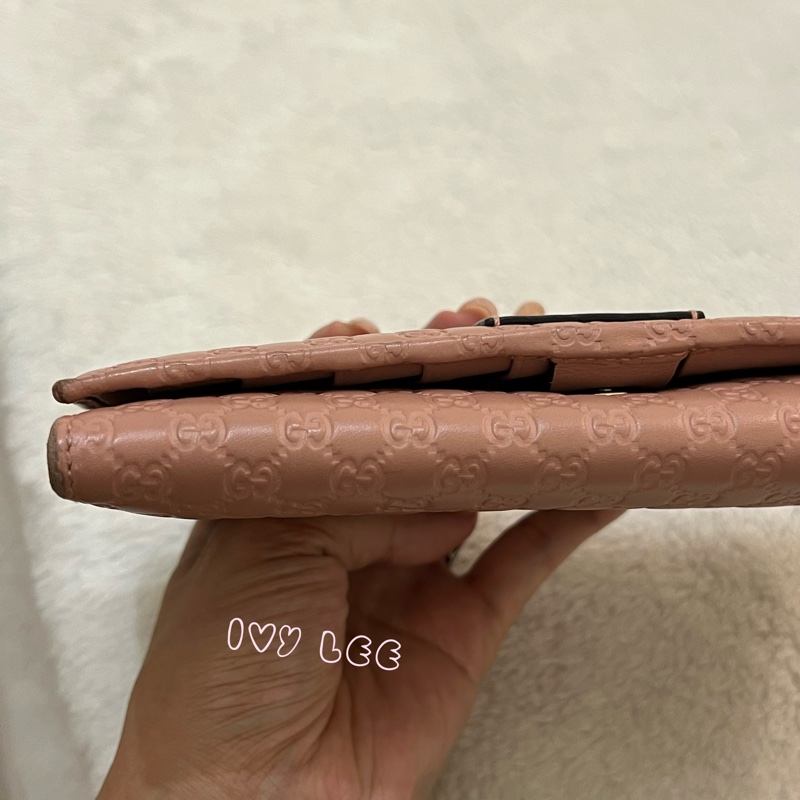 Gucci 449396 經典小雙G LOGO皮革壓紋 長夾 粉 掀蓋扣式 長夾 正品 二手精品-28