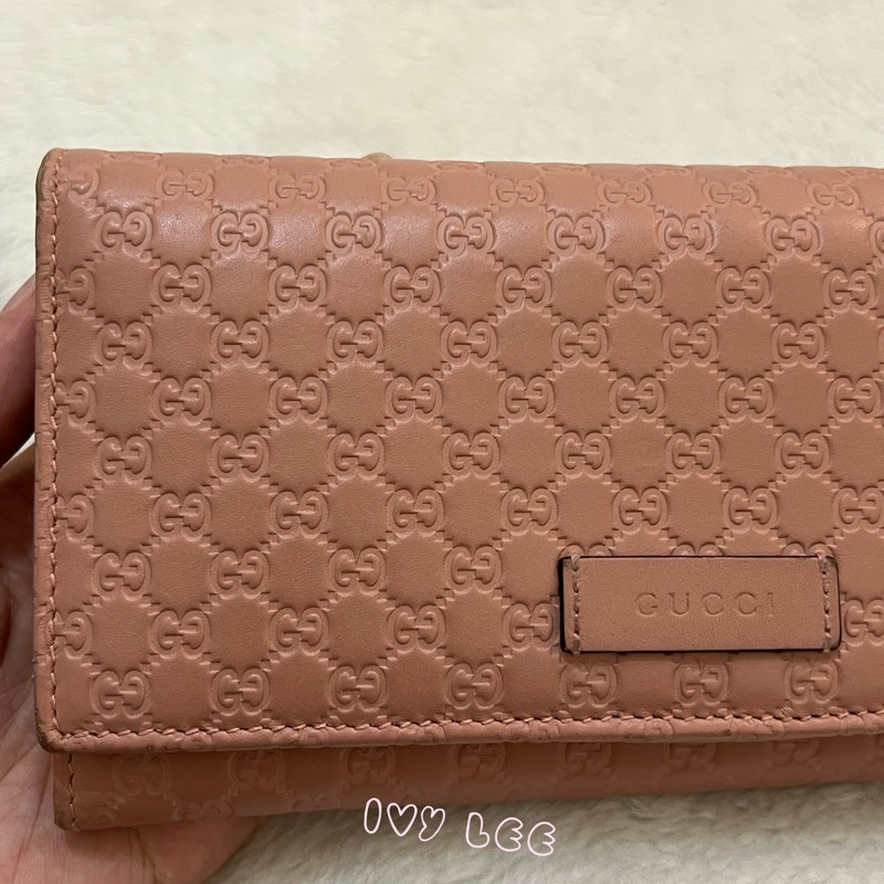 Gucci 449396 經典小雙G LOGO皮革壓紋 長夾 粉 掀蓋扣式 長夾 正品 二手精品-30