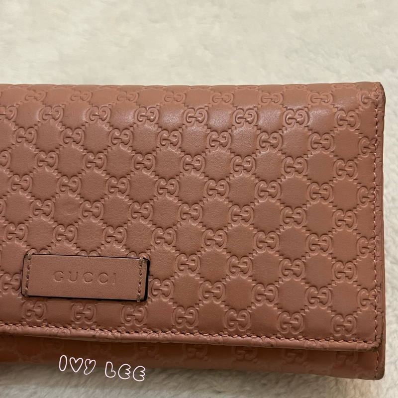 Gucci 449396 經典小雙G LOGO皮革壓紋 長夾 粉 掀蓋扣式 長夾 正品 二手精品-31