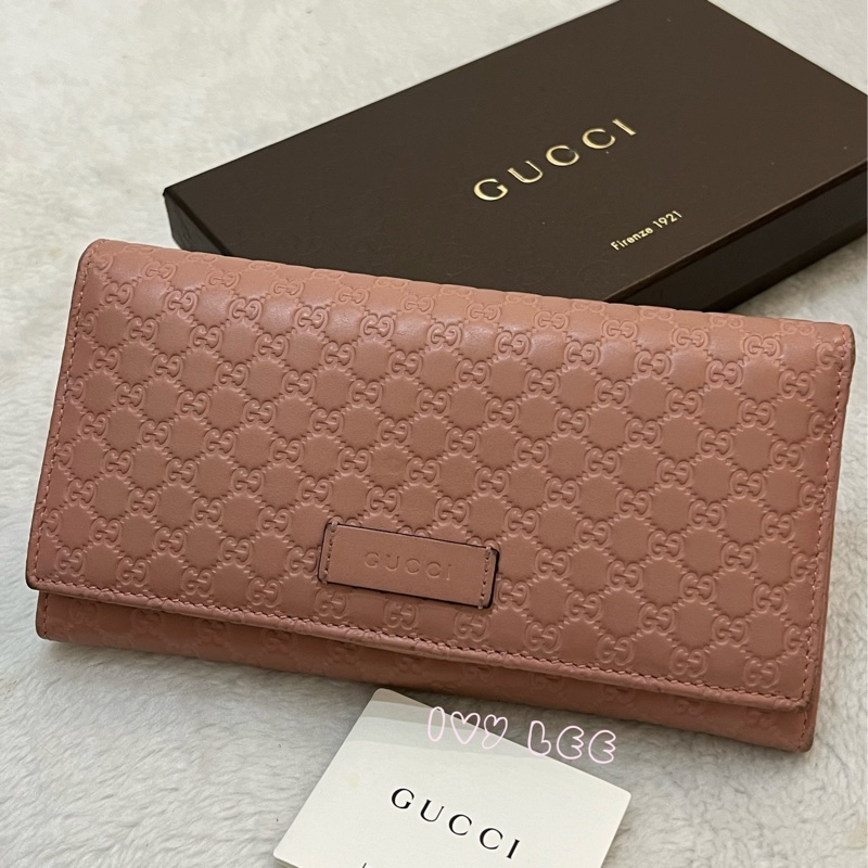 Gucci 449396 經典小雙G LOGO皮革壓紋 長夾 粉 掀蓋扣式 長夾 正品 二手精品-32