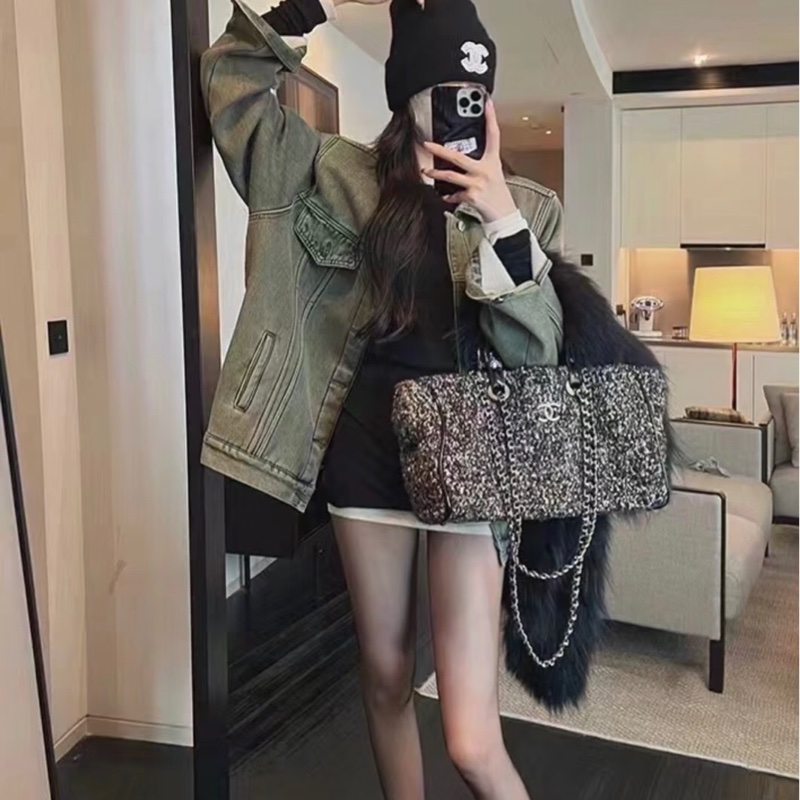 「JL精品代購」9新 Chanel 香奈兒 粗花呢機場購物袋手提/肩背包-2