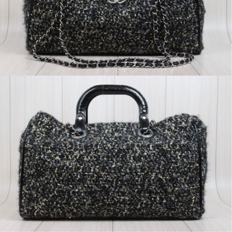 「JL精品代購」9新 Chanel 香奈兒 粗花呢機場購物袋手提/肩背包-4