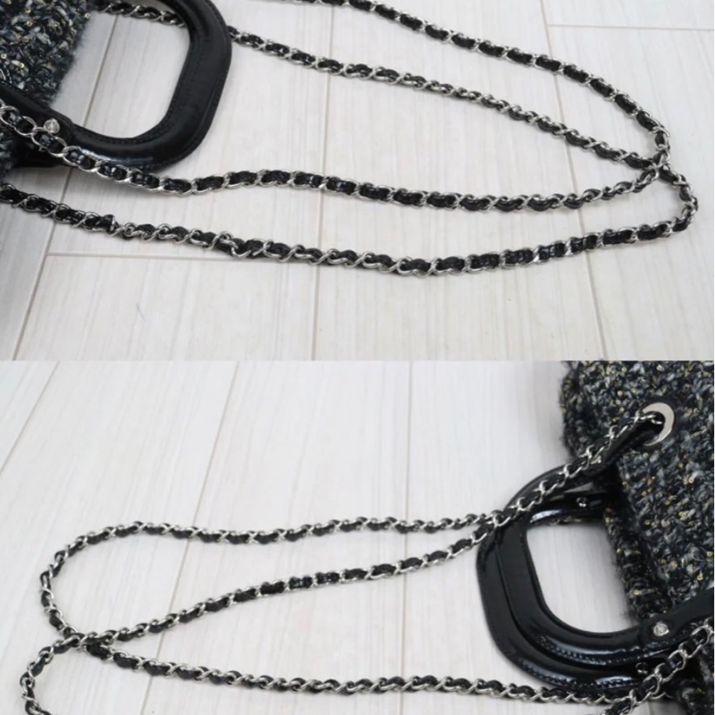「JL精品代購」9新 Chanel 香奈兒 粗花呢機場購物袋手提/肩背包-7