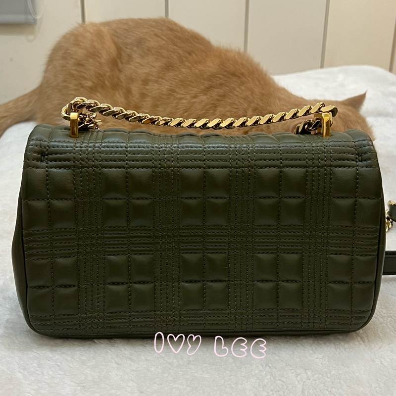 Burberry Lola 系列橄欖綠 絎縫小羊皮 金色 TB Monogram 斜背包 肩背包正品 二手精品-1