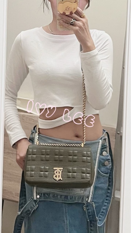 Burberry Lola 系列橄欖綠 絎縫小羊皮 金色 TB Monogram 斜背包 肩背包正品 二手精品-2
