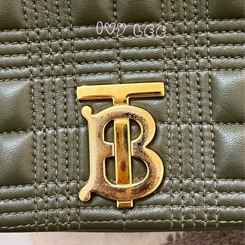 Burberry Lola 系列橄欖綠 絎縫小羊皮 金色 TB Monogram 斜背包 肩背包正品 二手精品-3