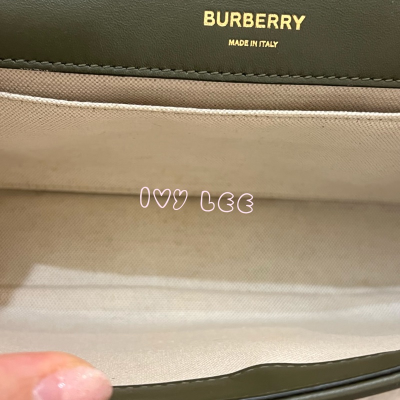 Burberry Lola 系列橄欖綠 絎縫小羊皮 金色 TB Monogram 斜背包 肩背包正品 二手精品-7