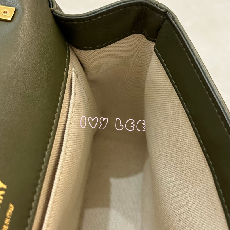 Burberry Lola 系列橄欖綠 絎縫小羊皮 金色 TB Monogram 斜背包 肩背包正品 二手精品-8