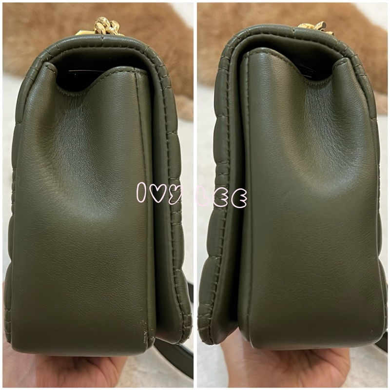 Burberry Lola 系列橄欖綠 絎縫小羊皮 金色 TB Monogram 斜背包 肩背包正品 二手精品-11