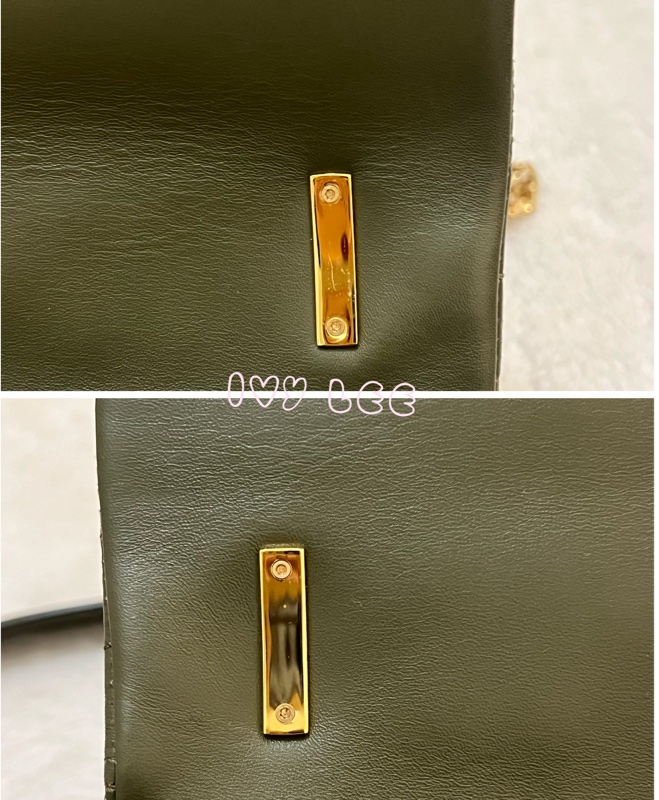 Burberry Lola 系列橄欖綠 絎縫小羊皮 金色 TB Monogram 斜背包 肩背包正品 二手精品-17