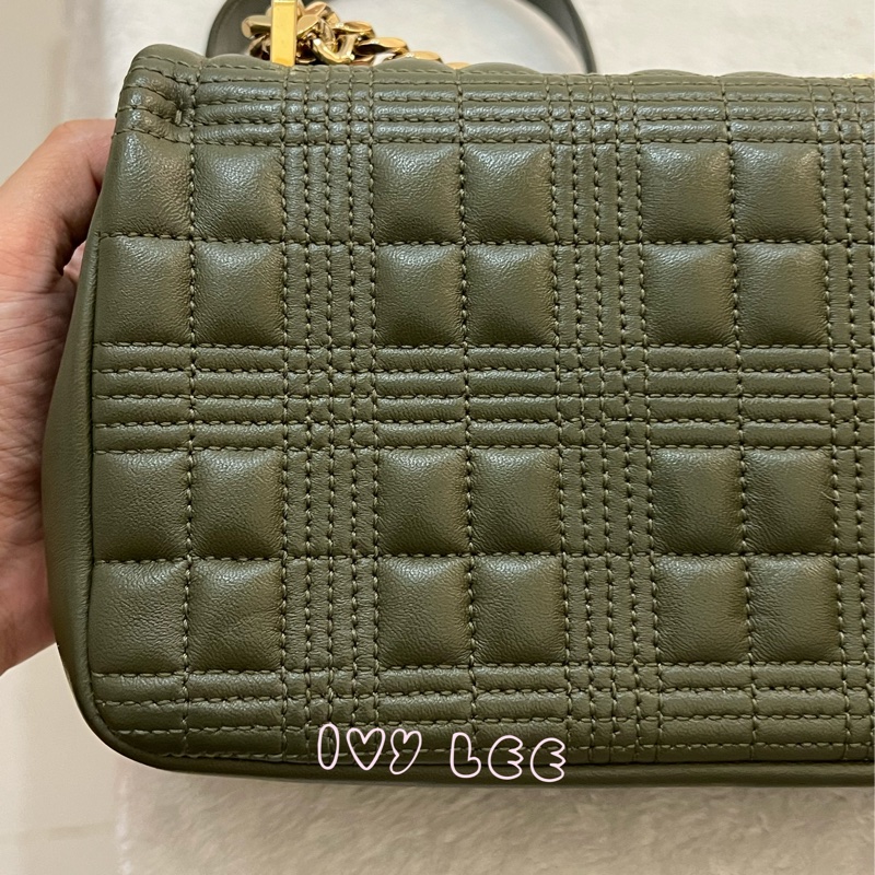 Burberry Lola 系列橄欖綠 絎縫小羊皮 金色 TB Monogram 斜背包 肩背包正品 二手精品-23