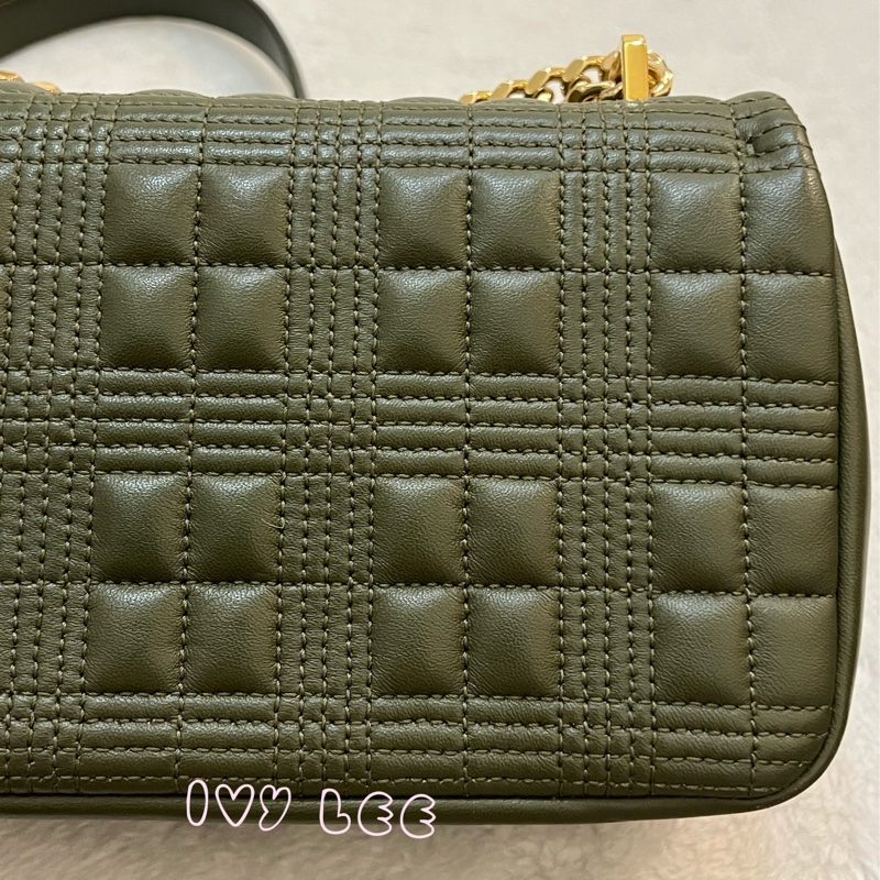 Burberry Lola 系列橄欖綠 絎縫小羊皮 金色 TB Monogram 斜背包 肩背包正品 二手精品-24