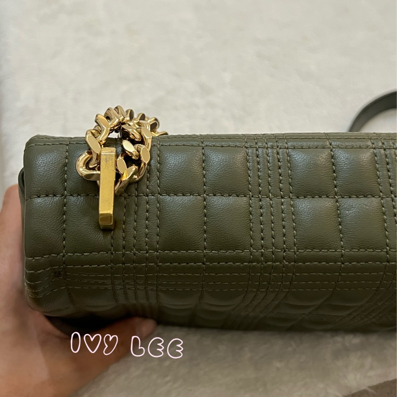 Burberry Lola 系列橄欖綠 絎縫小羊皮 金色 TB Monogram 斜背包 肩背包正品 二手精品-25