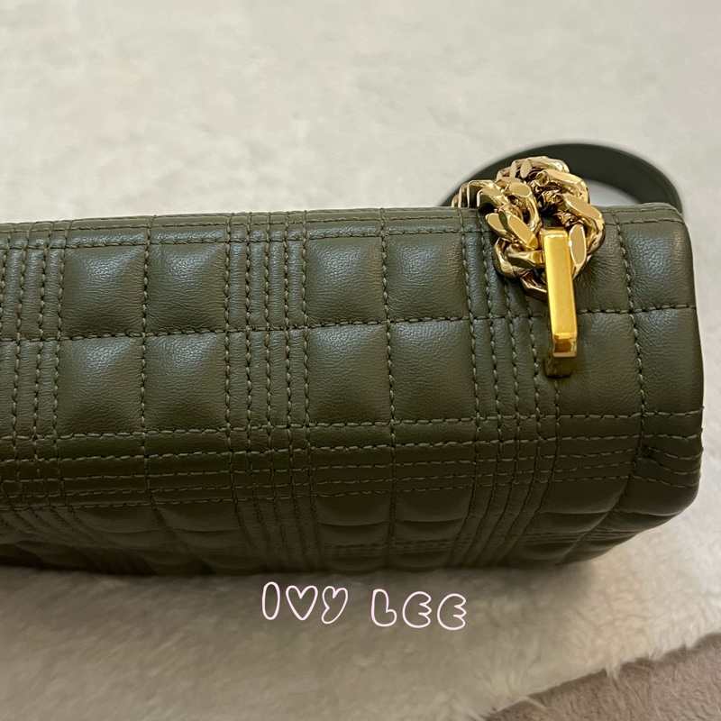 Burberry Lola 系列橄欖綠 絎縫小羊皮 金色 TB Monogram 斜背包 肩背包正品 二手精品-26