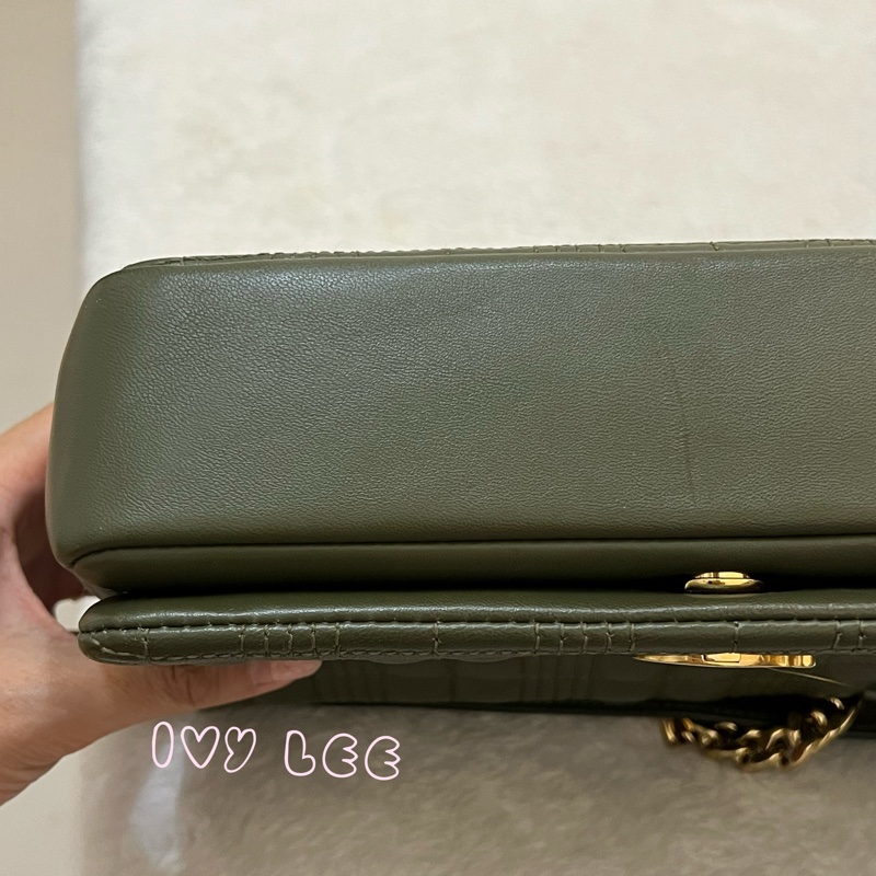 Burberry Lola 系列橄欖綠 絎縫小羊皮 金色 TB Monogram 斜背包 肩背包正品 二手精品-27