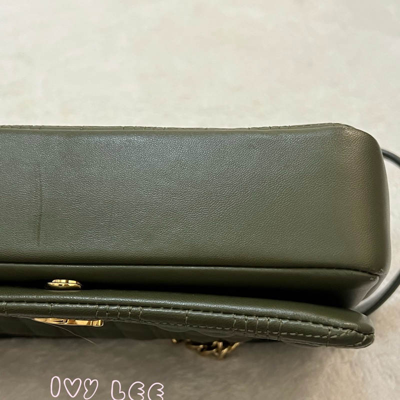 Burberry Lola 系列橄欖綠 絎縫小羊皮 金色 TB Monogram 斜背包 肩背包正品 二手精品-28