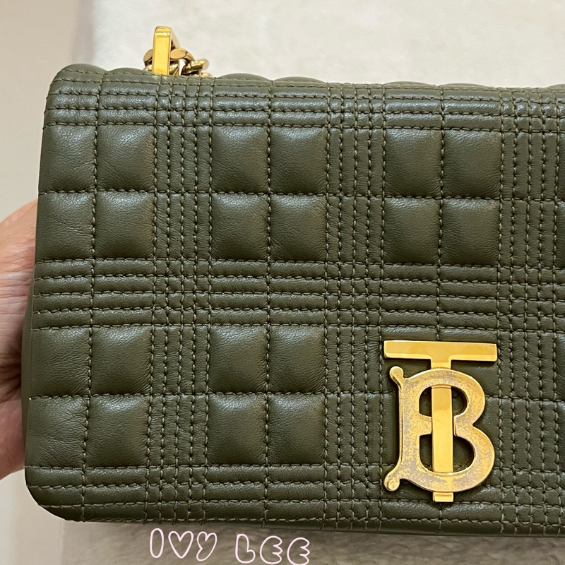Burberry Lola 系列橄欖綠 絎縫小羊皮 金色 TB Monogram 斜背包 肩背包正品 二手精品-29