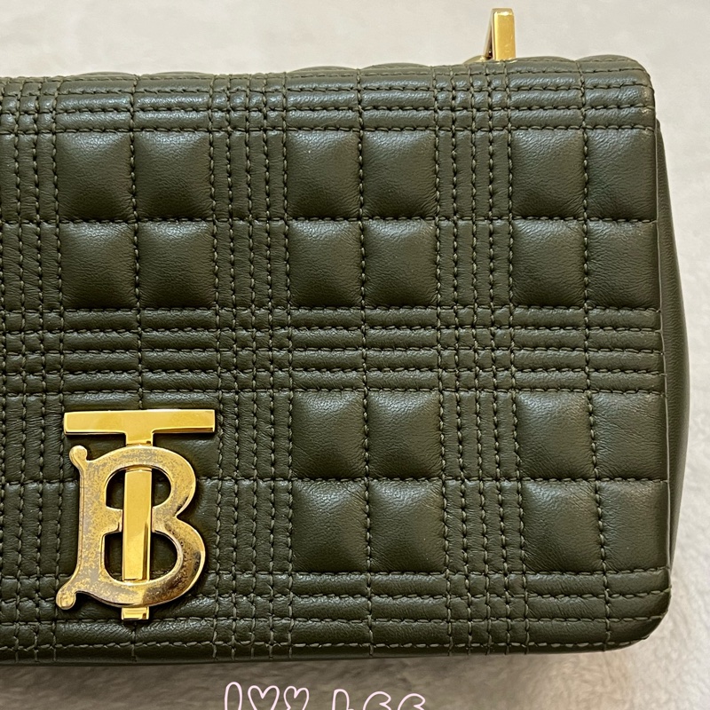 Burberry Lola 系列橄欖綠 絎縫小羊皮 金色 TB Monogram 斜背包 肩背包正品 二手精品-30