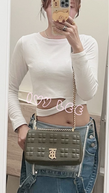 Burberry Lola 系列橄欖綠 絎縫小羊皮 金色 TB Monogram 斜背包 肩背包正品 二手精品-31