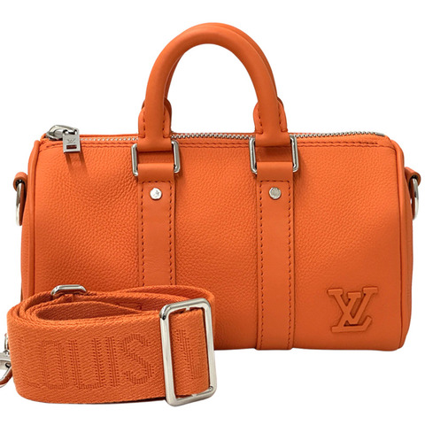 路易威登 (Louis Vuitton) 男女通用 Aerogram 手提包，品牌手提包/肩背包，兩用，皮革，Keepall XS，火山橙色，M81004，迷你斜挎包
