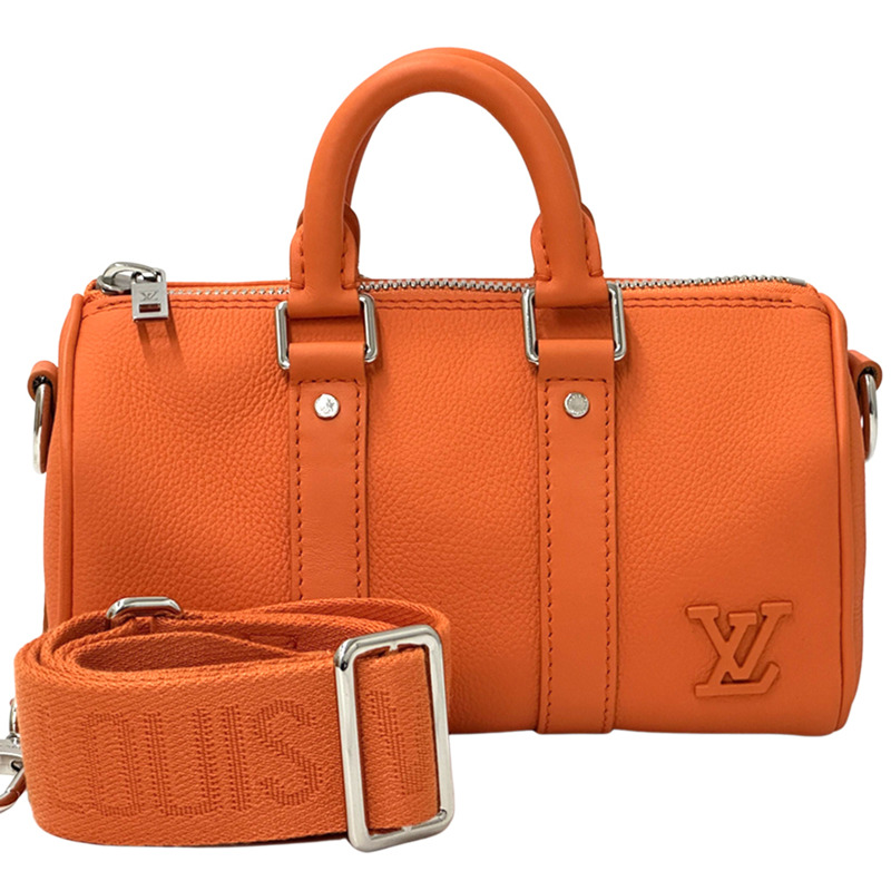 路易威登 (Louis Vuitton) 男女通用 Aerogram 手提包，品牌手提包/肩背包，兩用，皮革，Keepall XS，火山橙色，M81004，迷你斜挎包-0