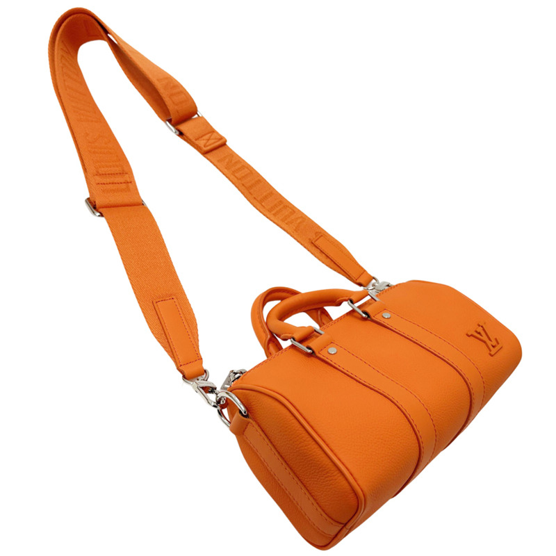 路易威登 (Louis Vuitton) 男女通用 Aerogram 手提包，品牌手提包/肩背包，兩用，皮革，Keepall XS，火山橙色，M81004，迷你斜挎包-5