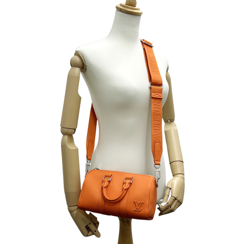 路易威登 (Louis Vuitton) 男女通用 Aerogram 手提包，品牌手提包/肩背包，兩用，皮革，Keepall XS，火山橙色，M81004，迷你斜挎包-6