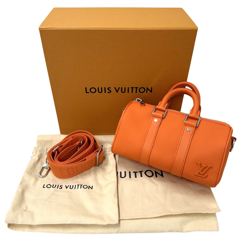 路易威登 (Louis Vuitton) 男女通用 Aerogram 手提包，品牌手提包/肩背包，兩用，皮革，Keepall XS，火山橙色，M81004，迷你斜挎包-7