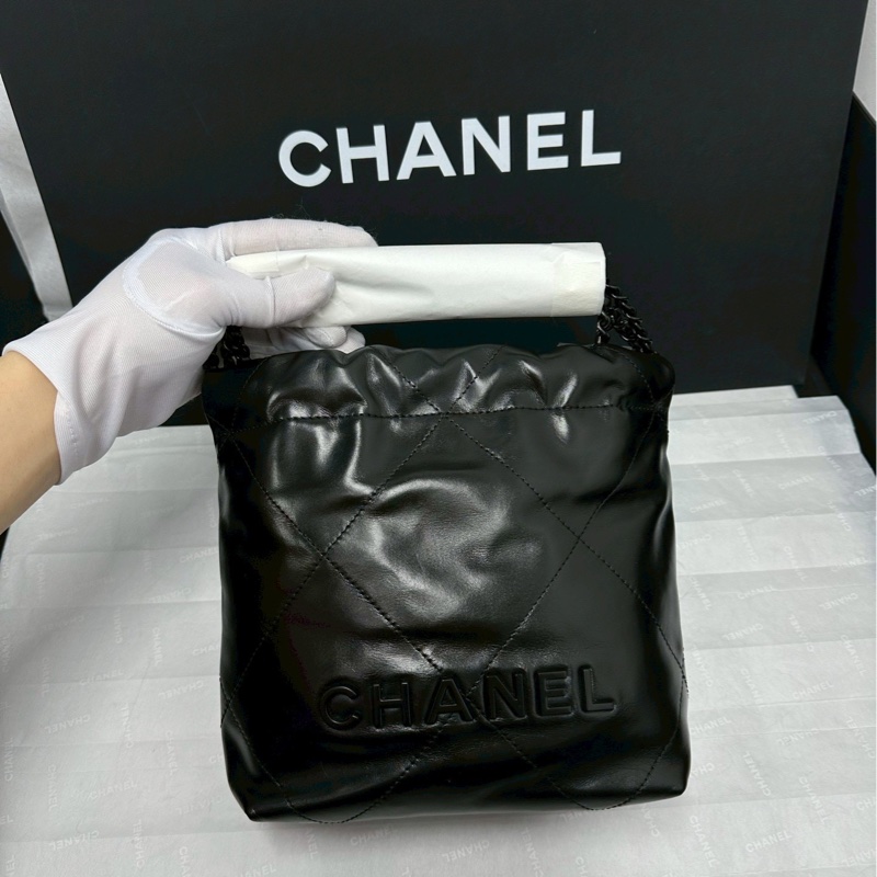 帥氣慵懶感😎✨超火爆❤️‍🔥Chanel香奈兒全黑soblack22bag垃圾袋mini單肩斜挎包手提包-3