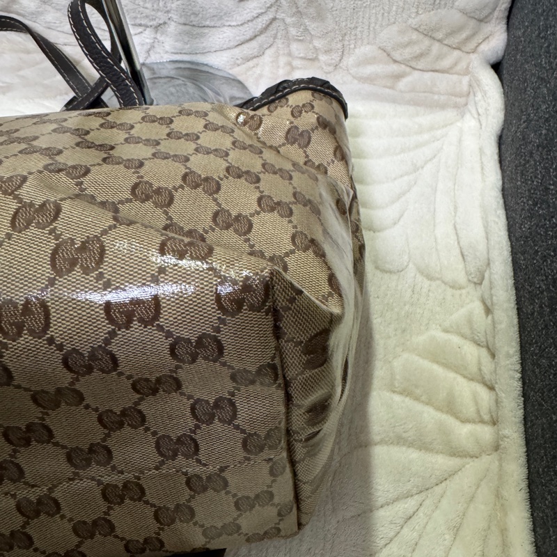 GUCCI 專櫃正品354665棕色PVC皮革 流蘇 購物包 肩背包 托特包-11