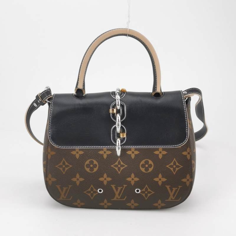 Louis Vuitton (LV) Chain It牛皮拼色老花鏈節裝飾斜挎包肩包晶片款-4