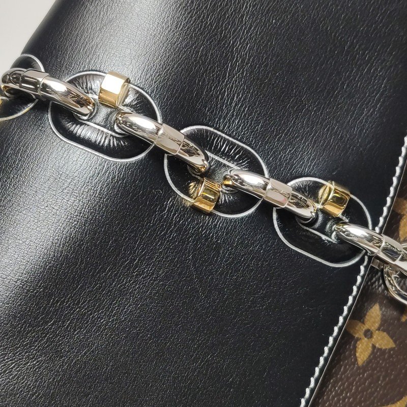 Louis Vuitton (LV) Chain It牛皮拼色老花鏈節裝飾斜挎包肩包晶片款-17
