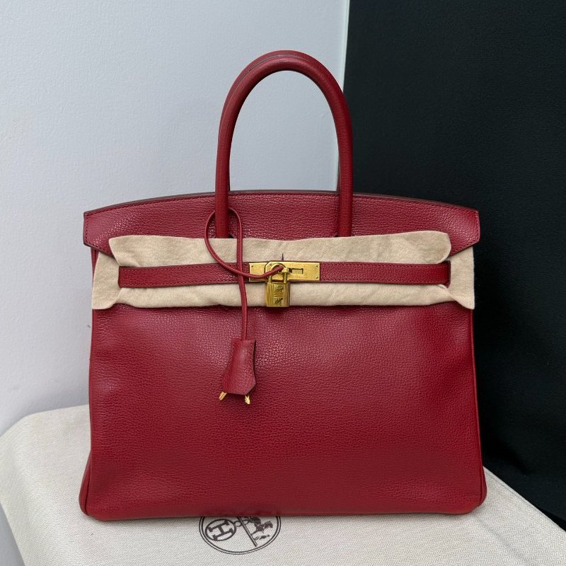 愛馬仕 Birkin35 石榴紅lisse皮 手提包-6
