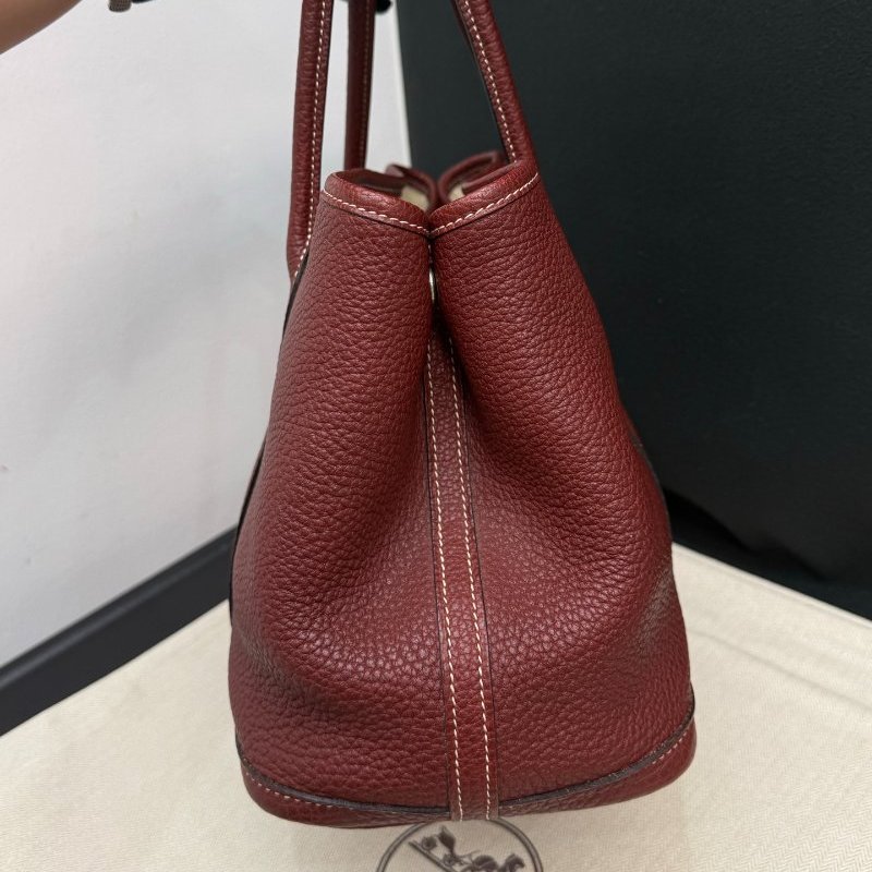 愛馬仕 花園包30 波爾多酒紅銀扣 手提包-2