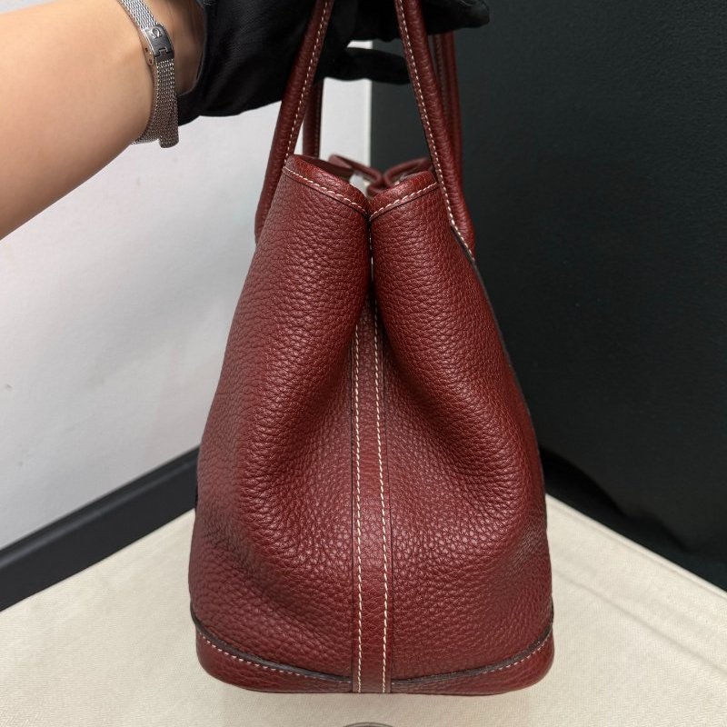 愛馬仕 花園包30 波爾多酒紅銀扣 手提包-3