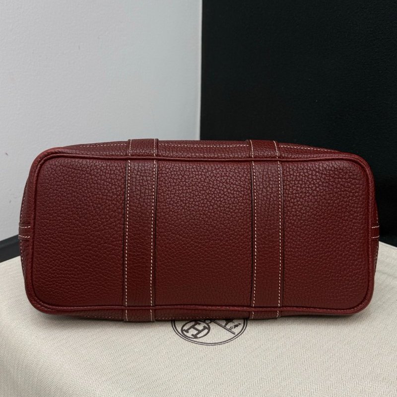 愛馬仕 花園包30 波爾多酒紅銀扣 手提包-4